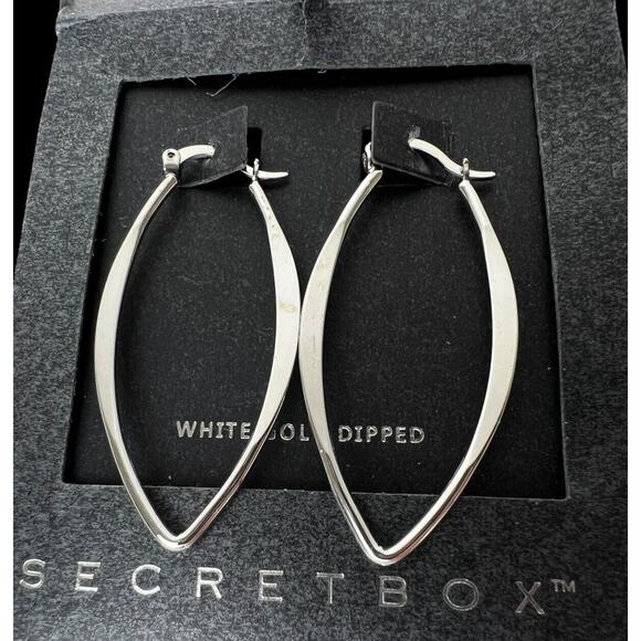 Earrings Secret Box New York White Gold Dipped Pointed Oval Drop Dangle Latch - Picture 1 of 12